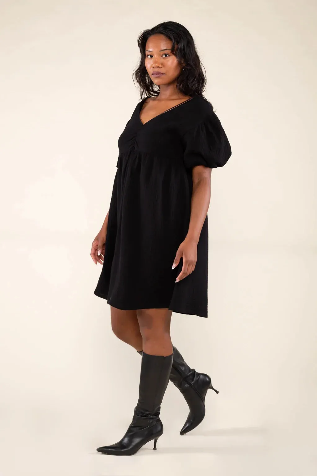 The Elodie Puff Sleeve Mini Dress by NLT - Black - PLUS