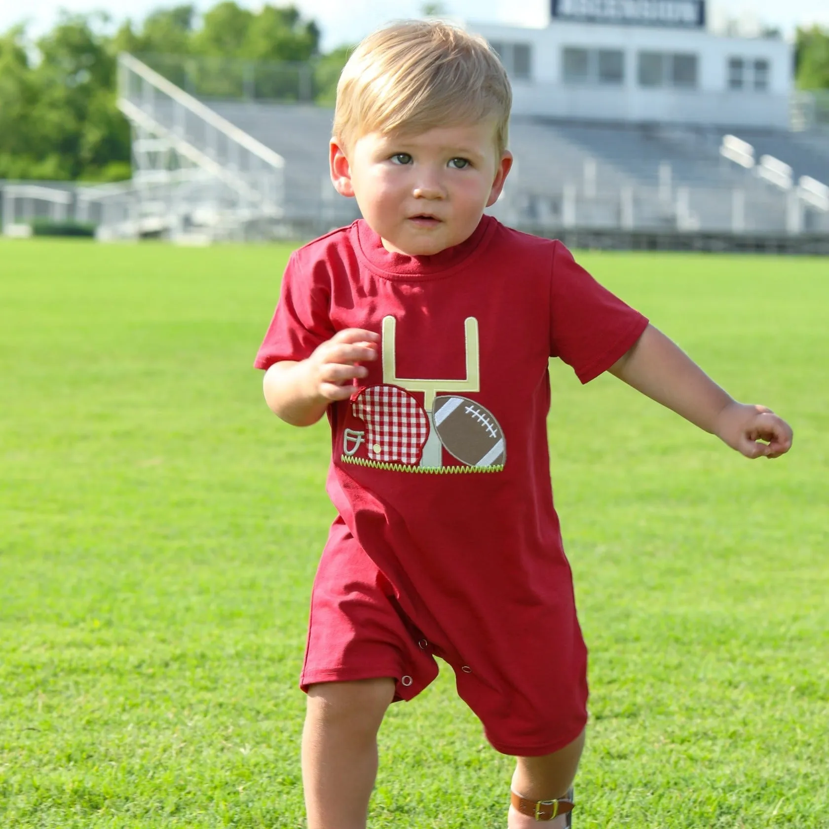 Touch Down Romper- Crimson