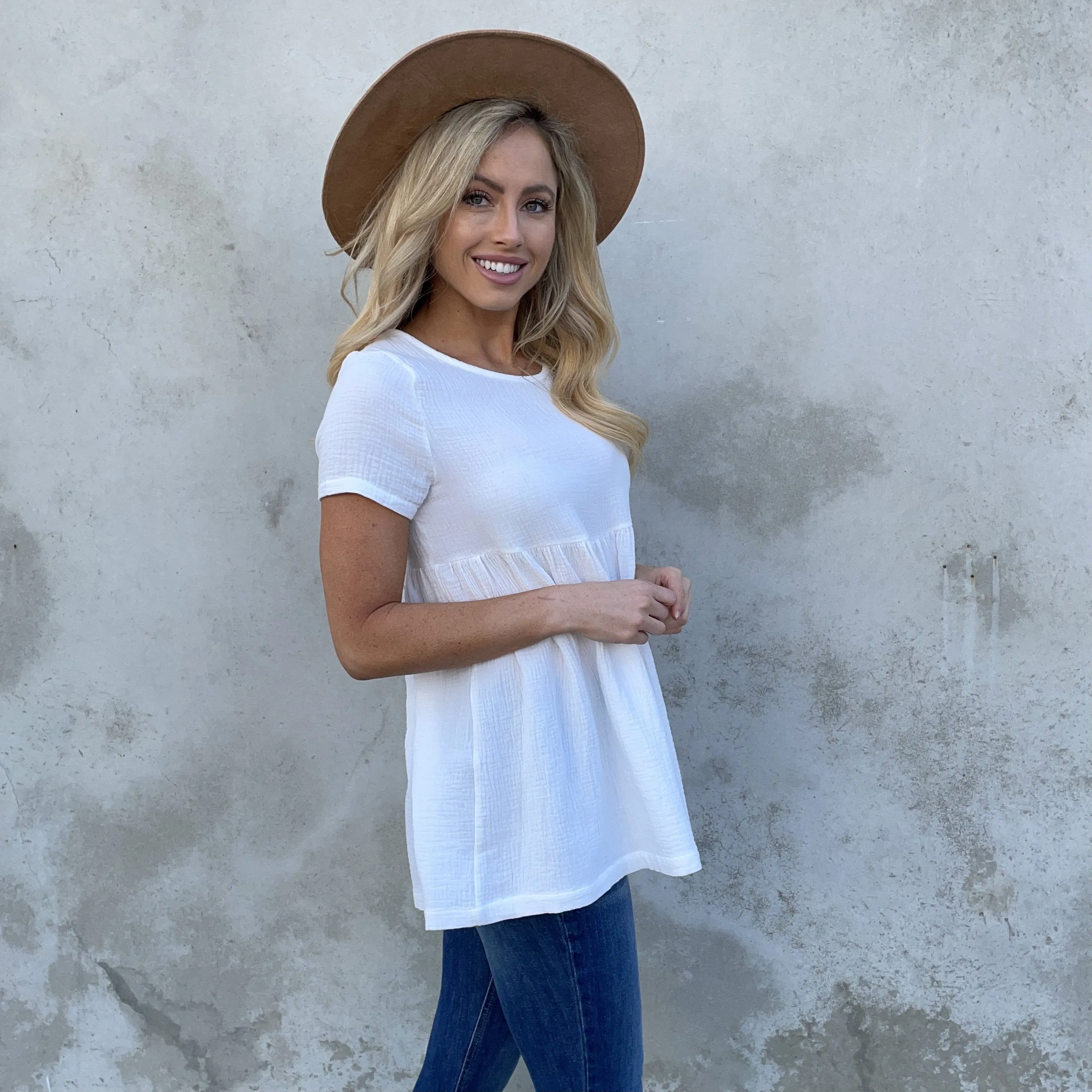 White Cotton Babydoll Tunic Top