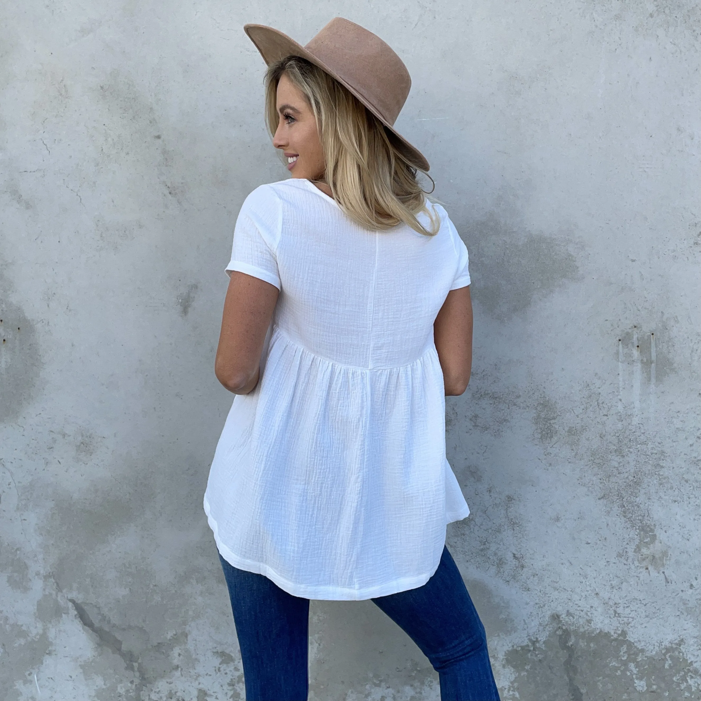 White Cotton Babydoll Tunic Top