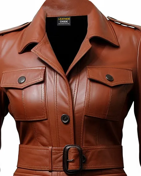 Women Brown Leather Coat