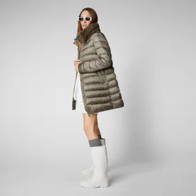 Women's Dalea Puffer Coat with Faux Fur Collar in Mud Grey