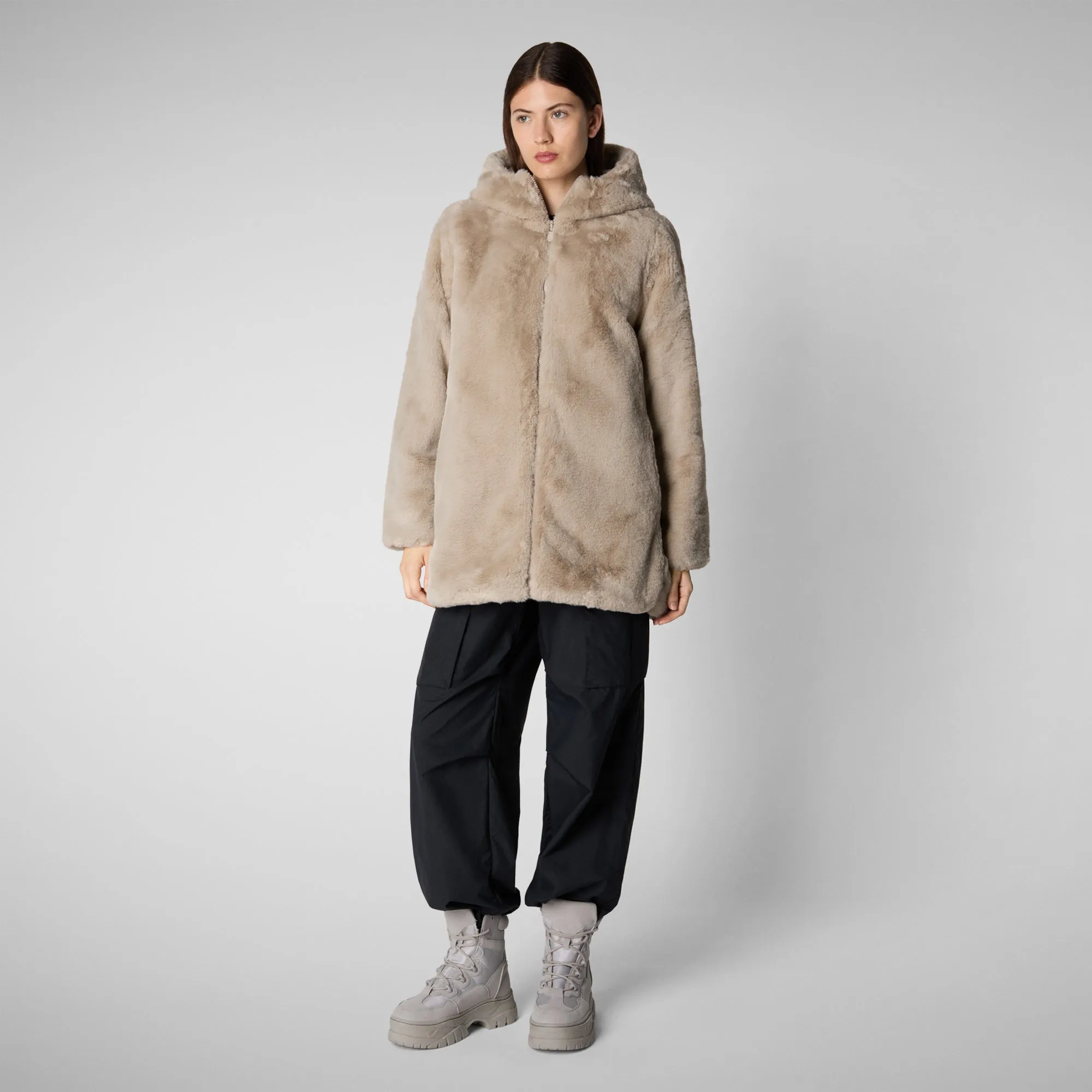 Women's Hooded Reversible Coat Bridget in Rainy Beige