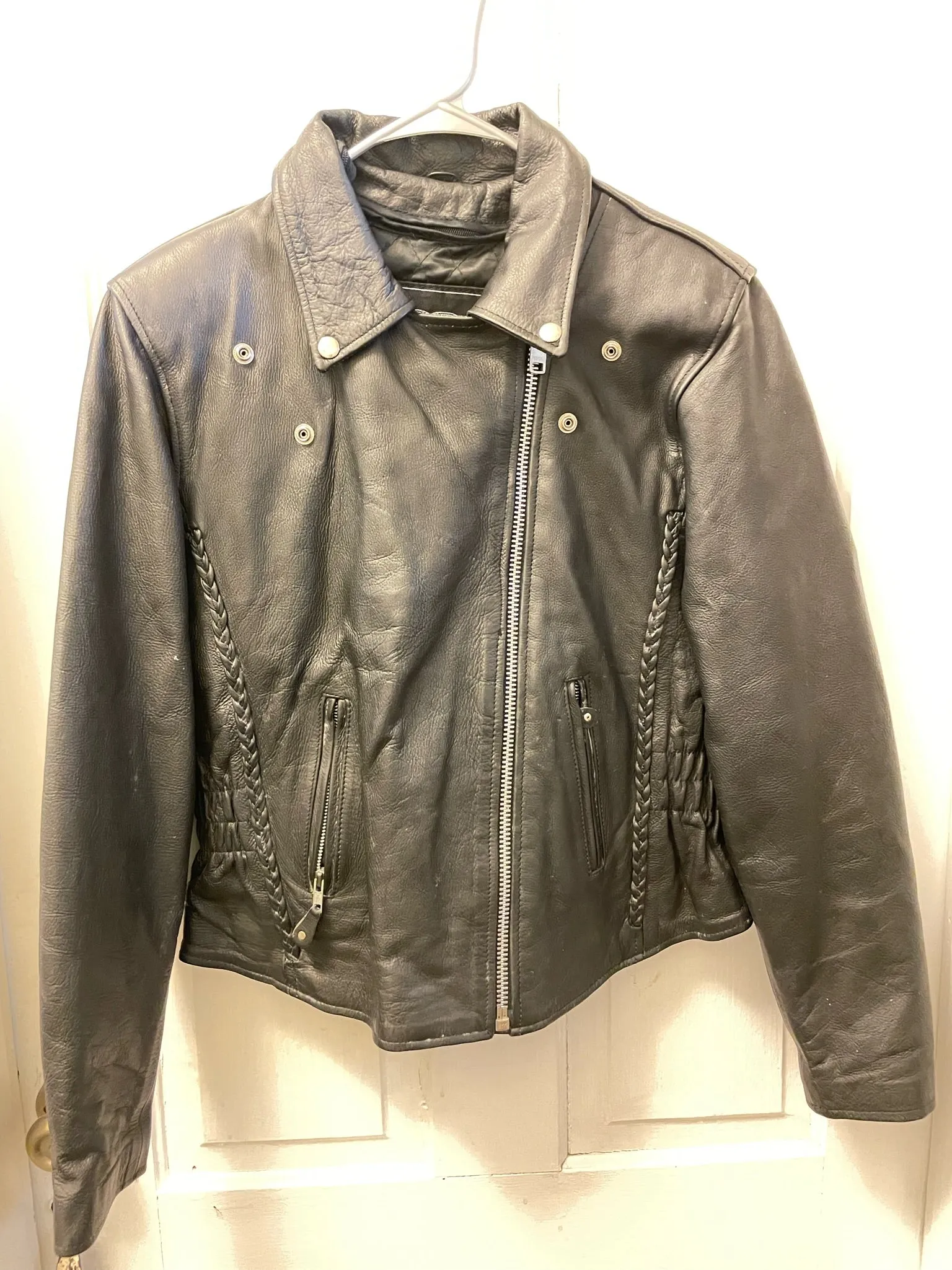 Womens Large Black Leather Motorcycle Riding Jacket by Unik Leather Apparel