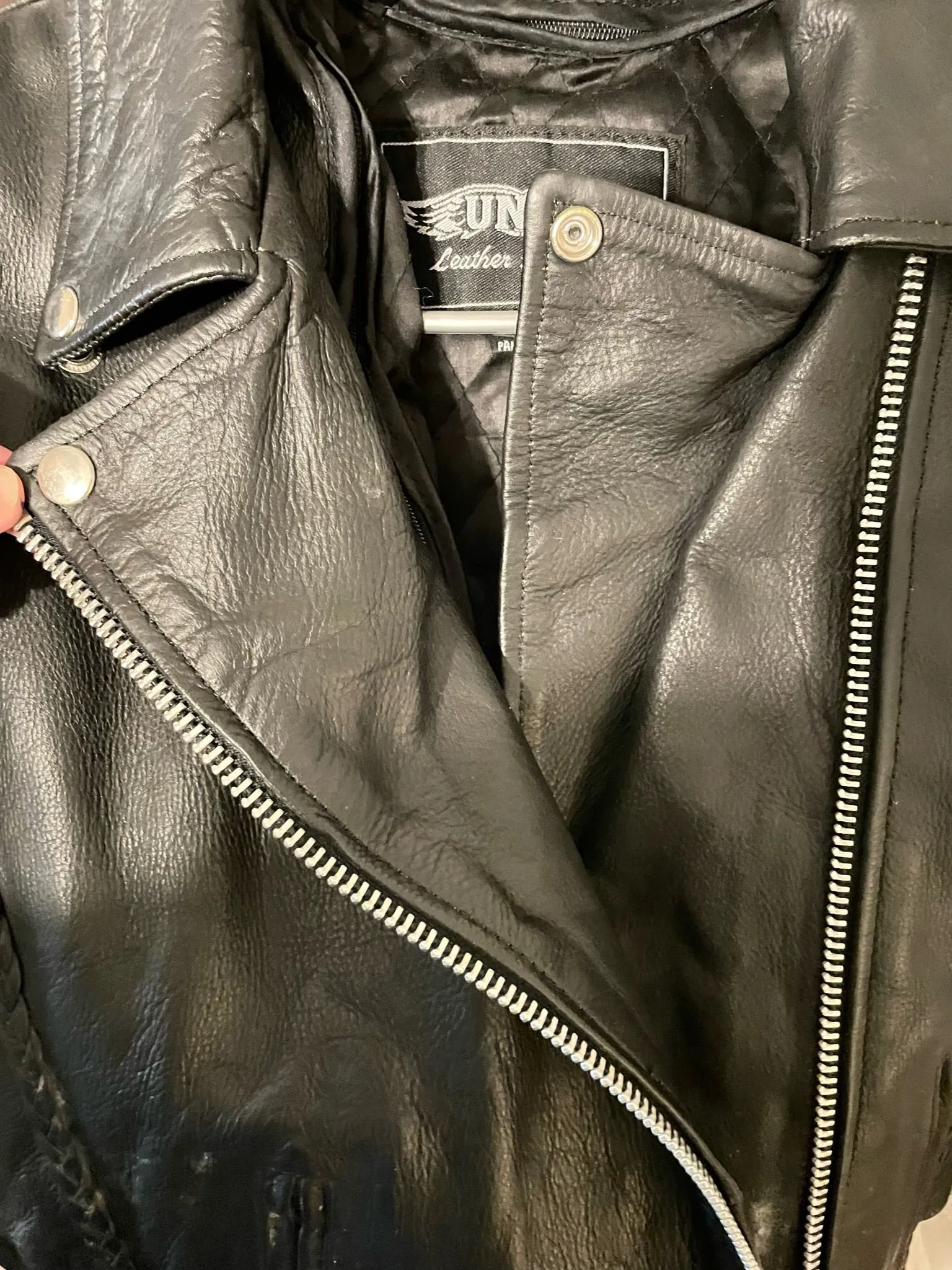 Womens Large Black Leather Motorcycle Riding Jacket by Unik Leather Apparel