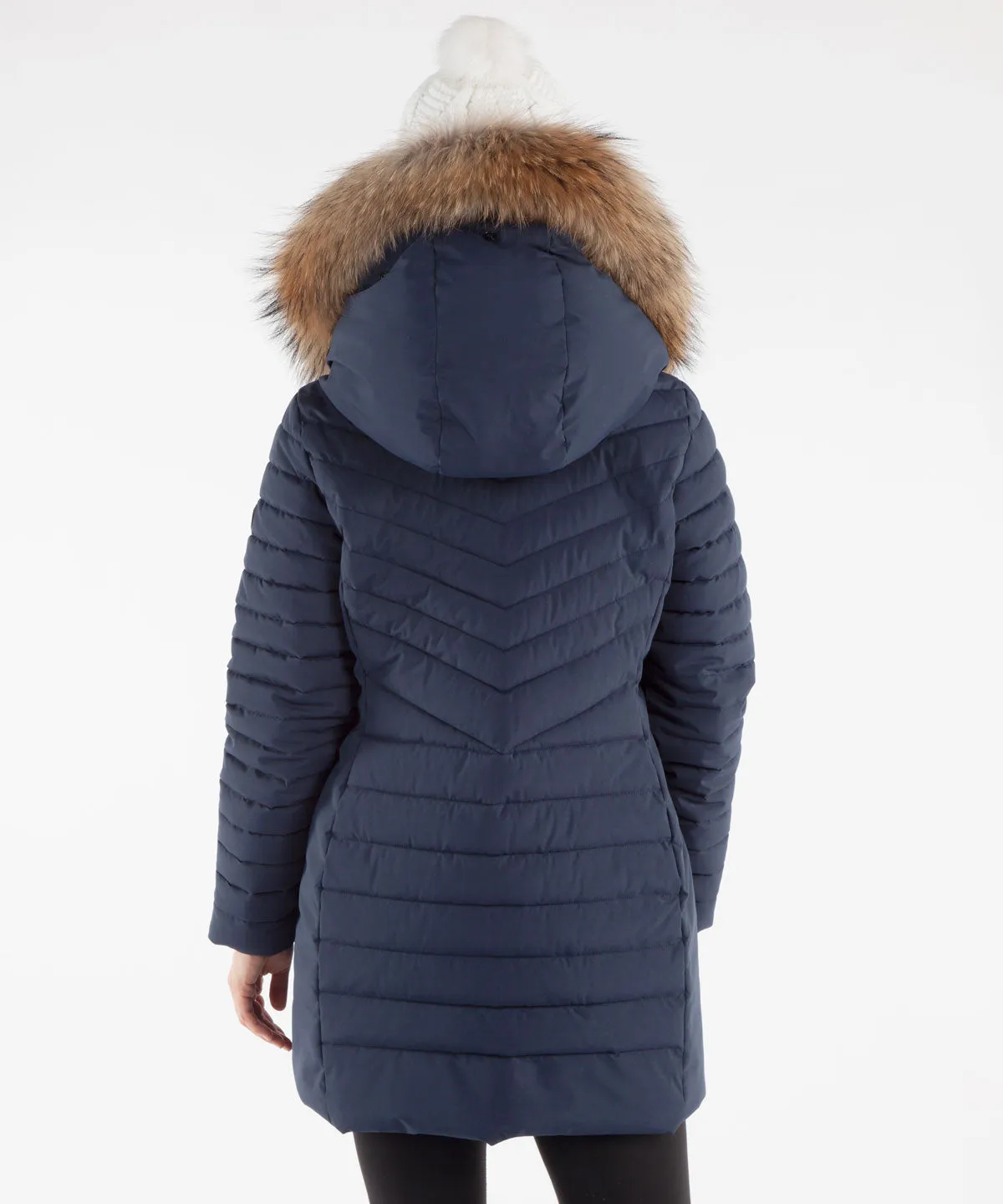 Women's River Waterproof Quilted 3/4 Coat with Removable Fur Ruff