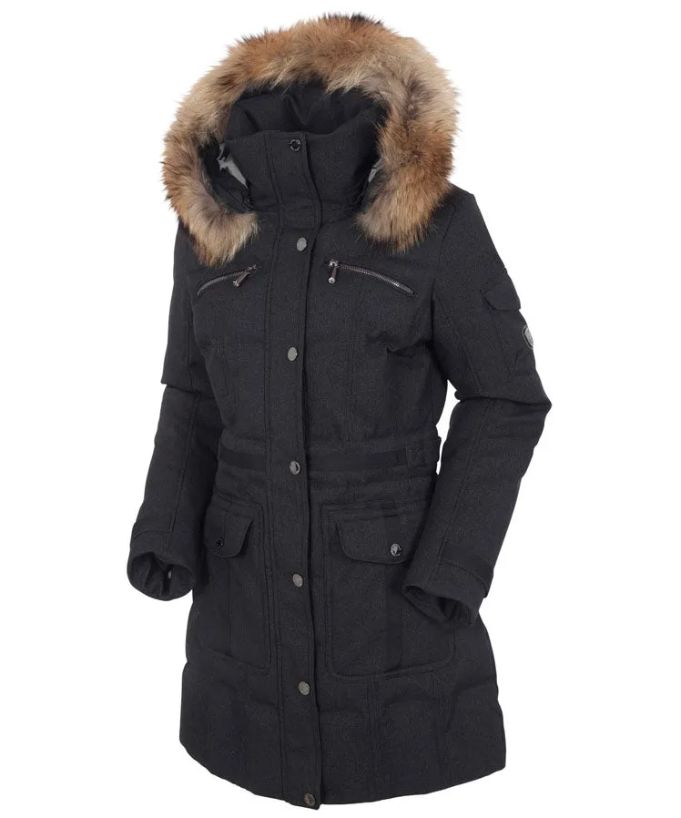 Women's Tanya Quilted 3/4 Coat With Removable Fur Ruff