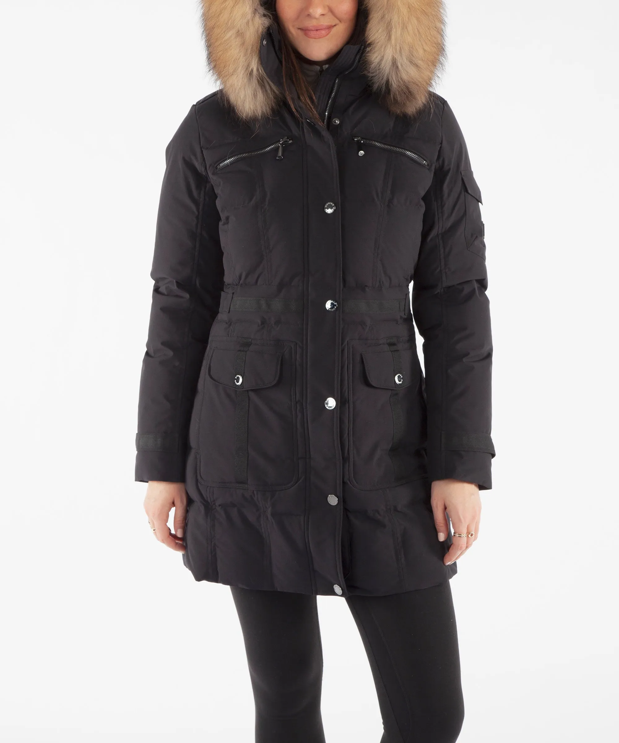 Women's Tanya Quilted 3/4 Coat With Removable Fur Ruff