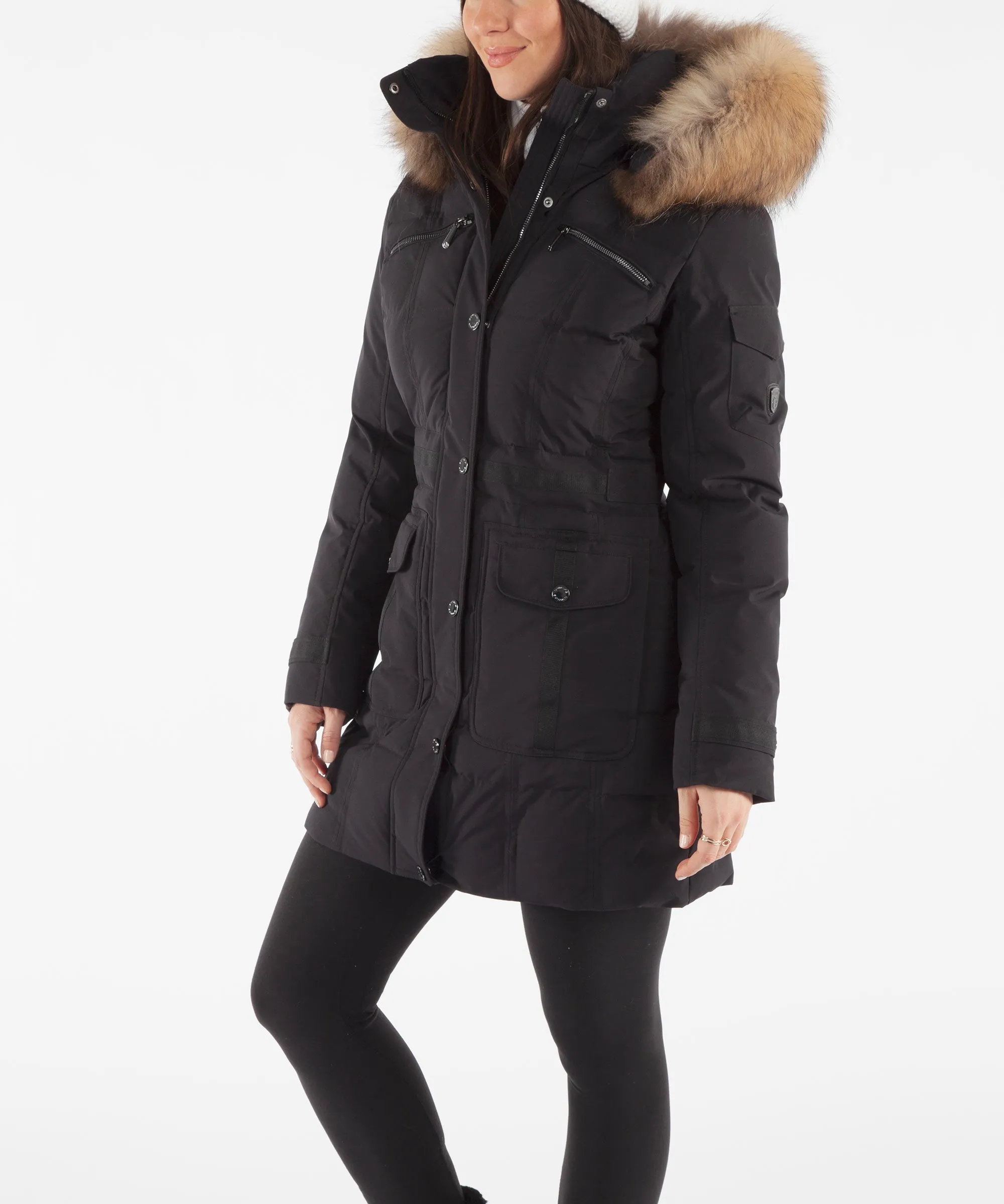 Women's Tanya Quilted 3/4 Coat With Removable Fur Ruff