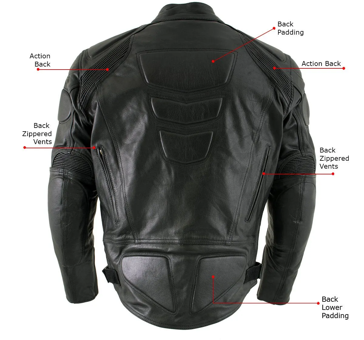 Xelement B7366 'Executioner' Men's Black Leather Racer Jacket with X-Armor Protection